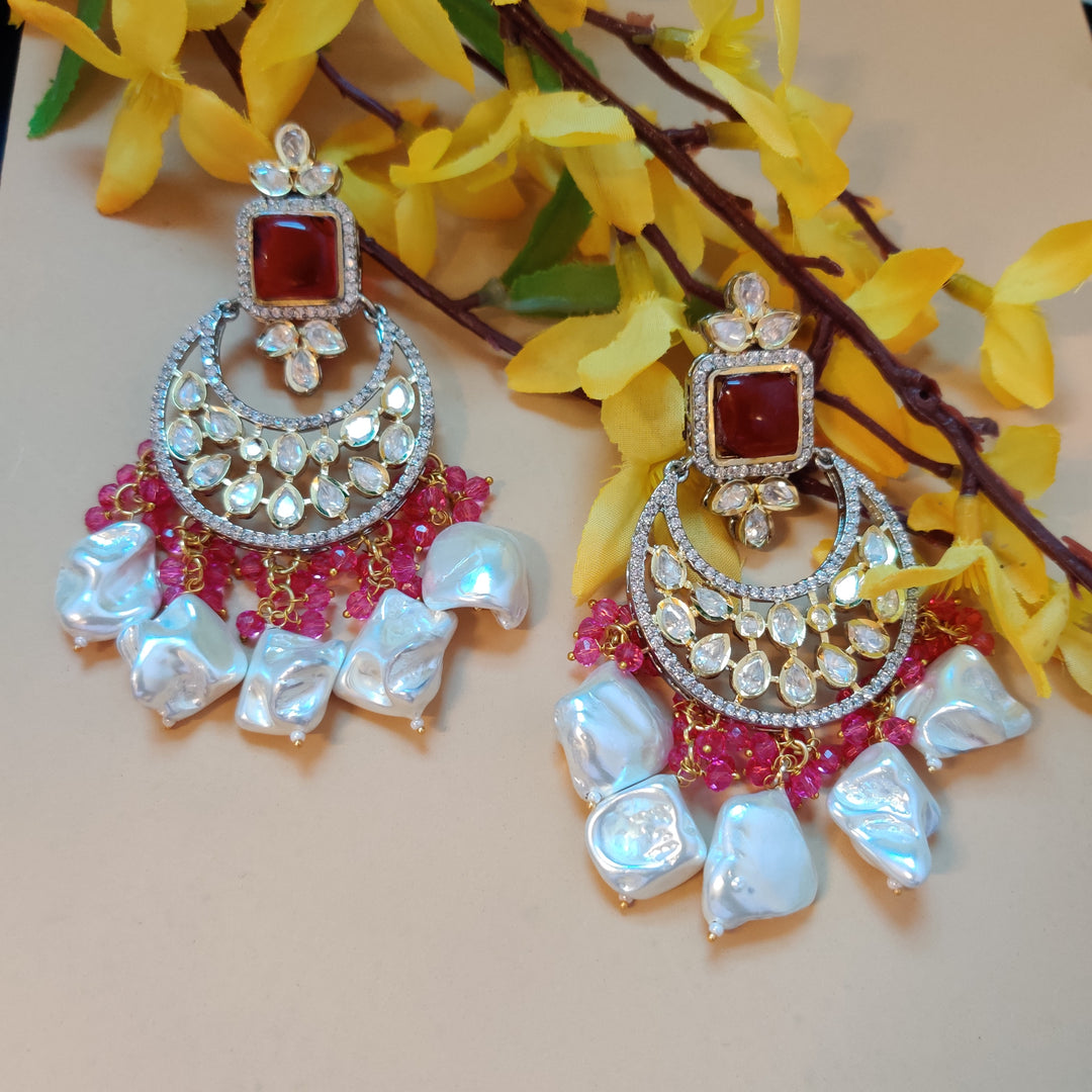 (0118ER004A200) Tyaani Kundan with AD Barooup Stones Statement Earring