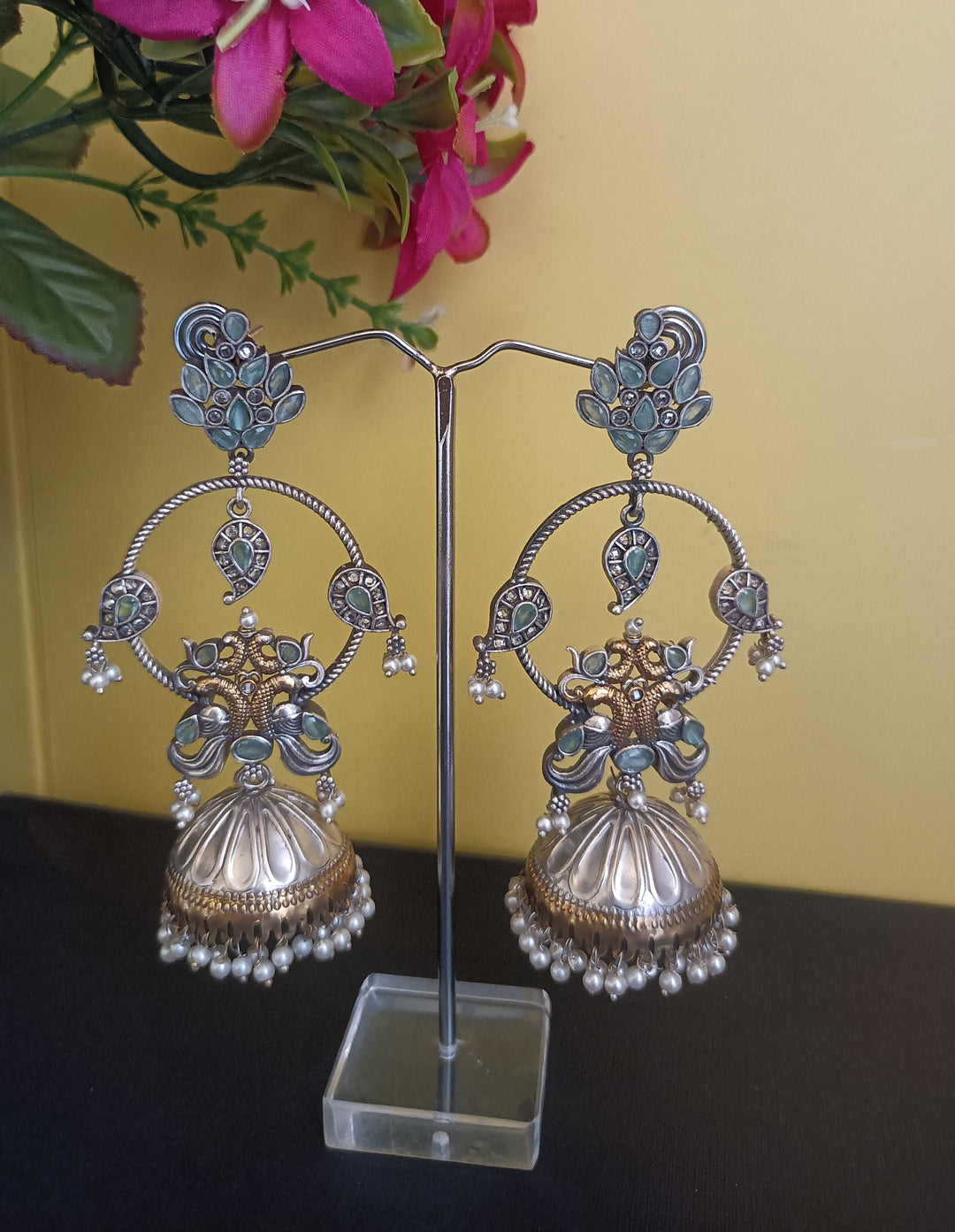 (0718ER016A200) SLA Mint Stone Long Jumka Earring