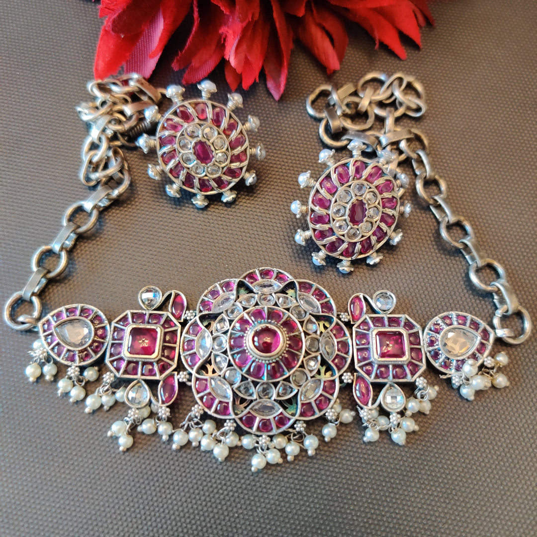 (0718NS028A200) SLA Rani Pink Kempu Stone Statement Necklace