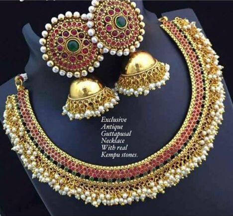 (7-18-NS54) Handmade Kemp stone Hansli Gajara Necklace Set