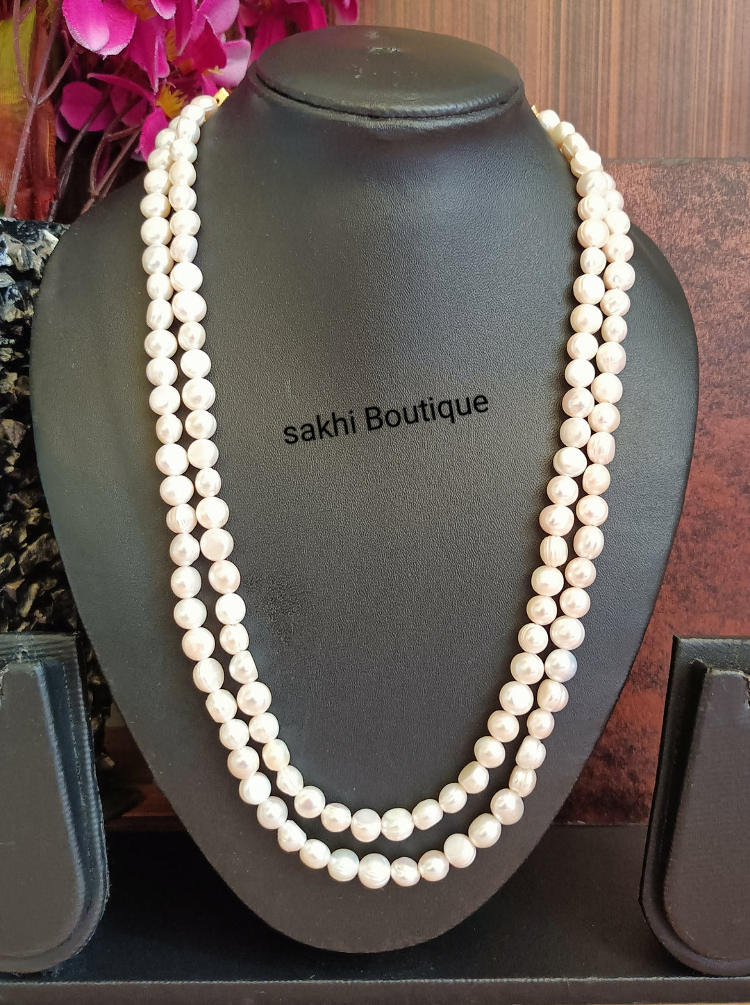 (7-18-NS41) Natural Pearl Layered Long Premium Mala
