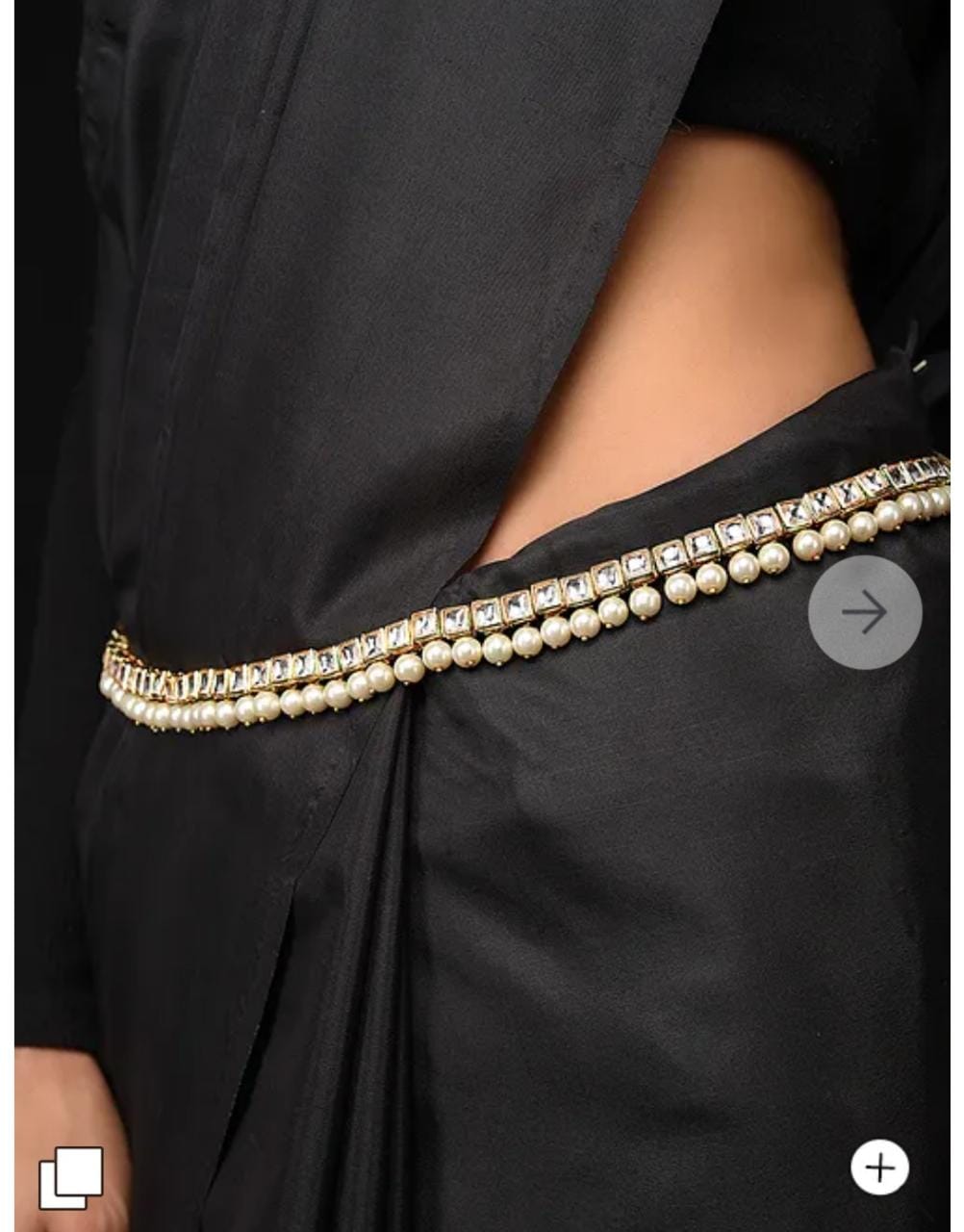 (SB2) Gold Tone Kundan Waist Belt with Pearls