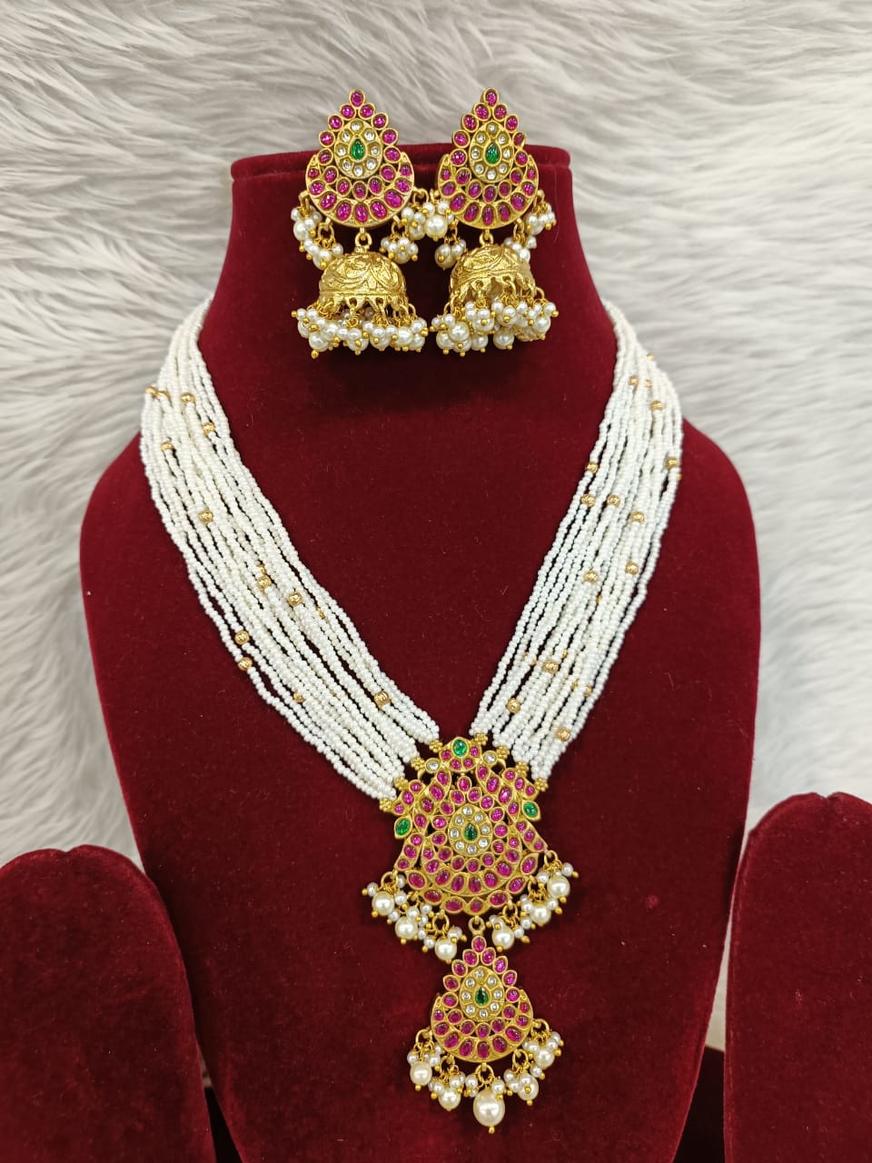 (7-18-NS45)Red Jadau Kemp Stone High Quality Necklace