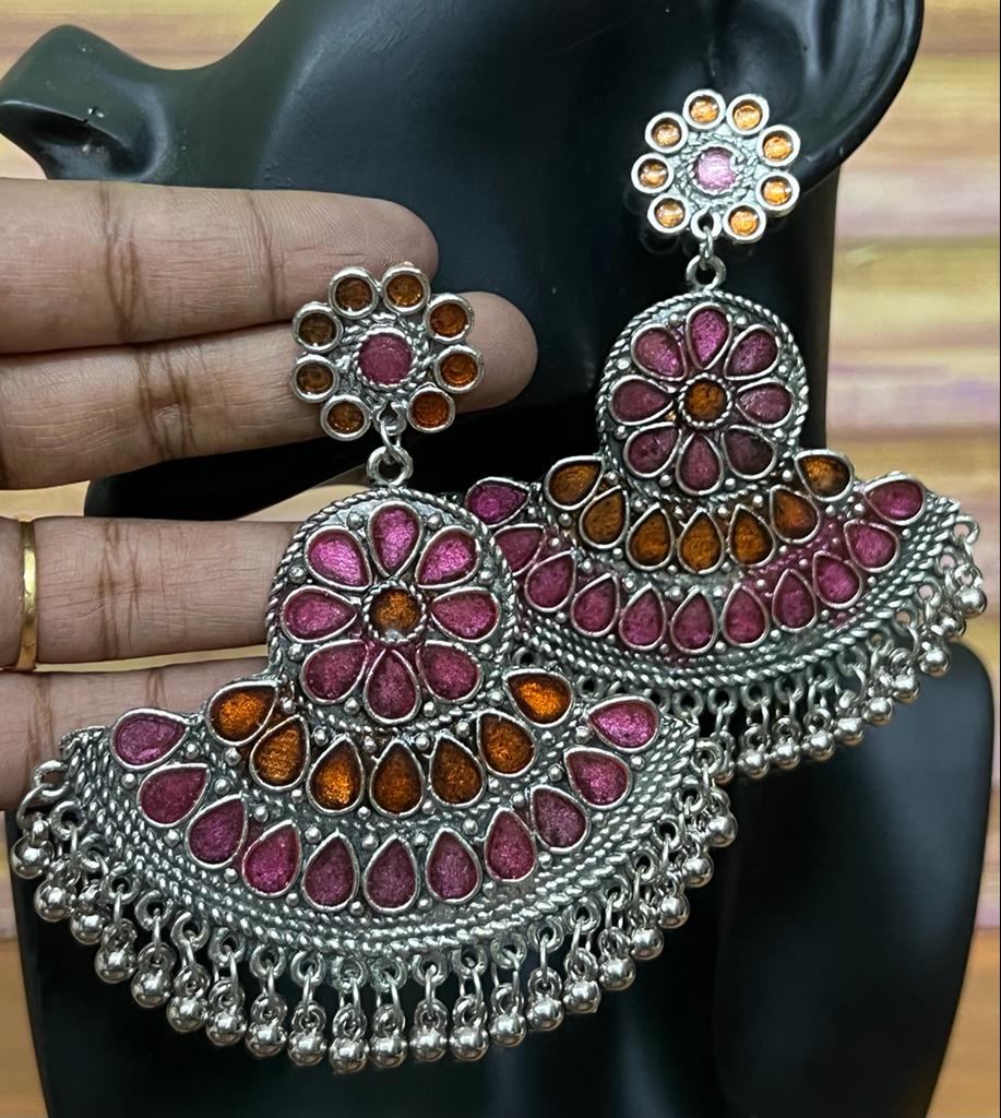 (9-30-ER22) Multi Meena Big Chand Bali Earring