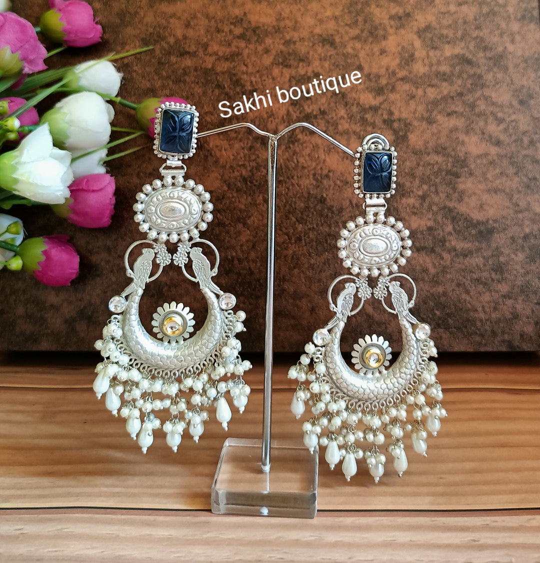 (2-31-ER5) 92.5 Silver coating Blue Festive Long Earring
