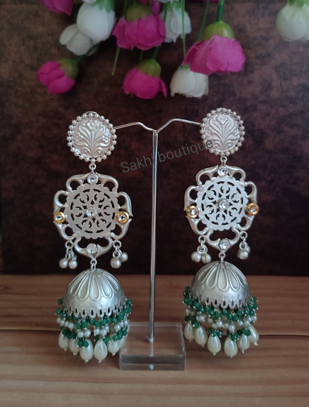 (2-31-ER7) 92.5 Silver coating Green pearl (5 inch) Jumka