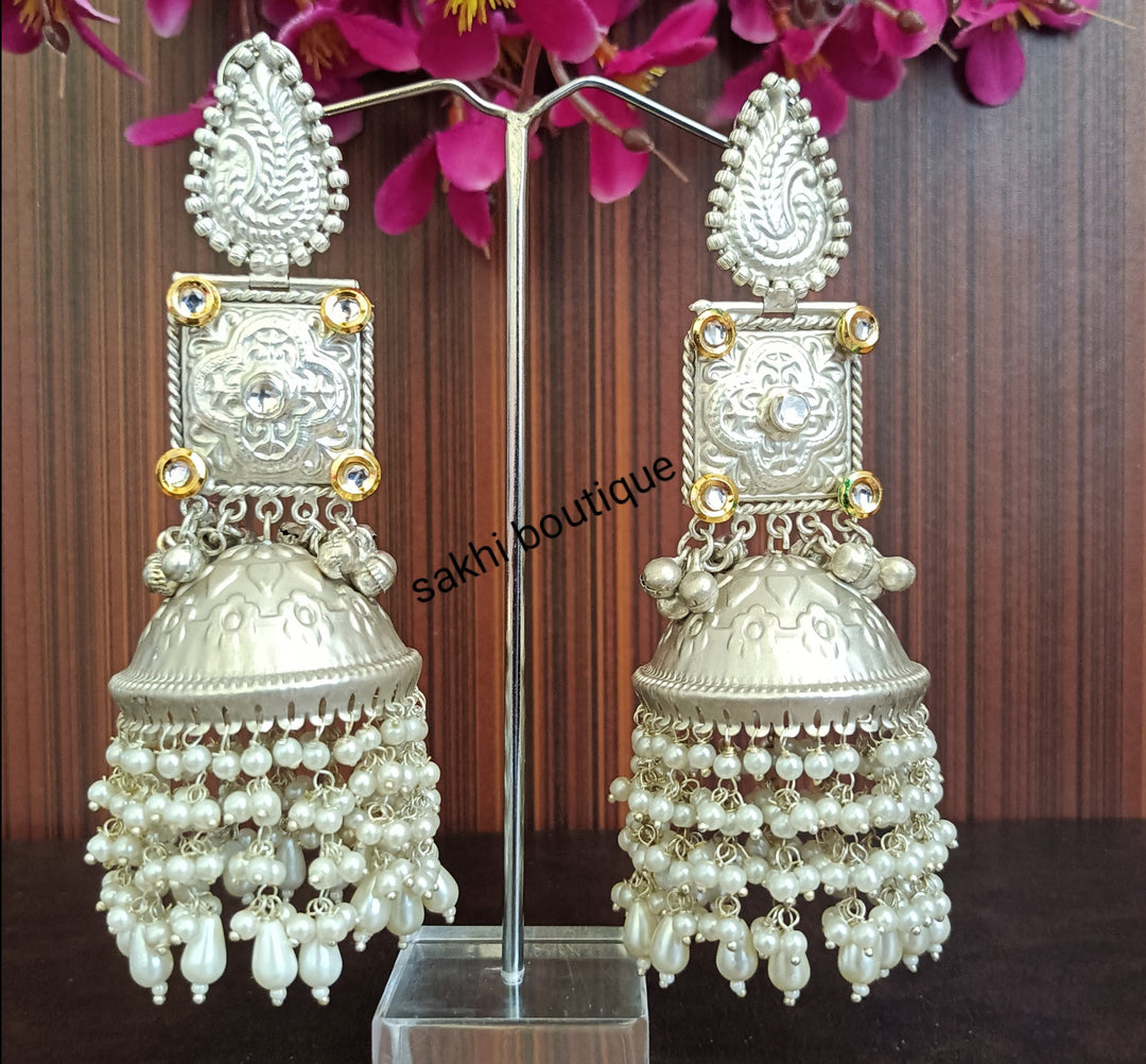 (2-30-ER21) 92.5 Silver coating Pemium Long (5.00 inch) Jumka Earring