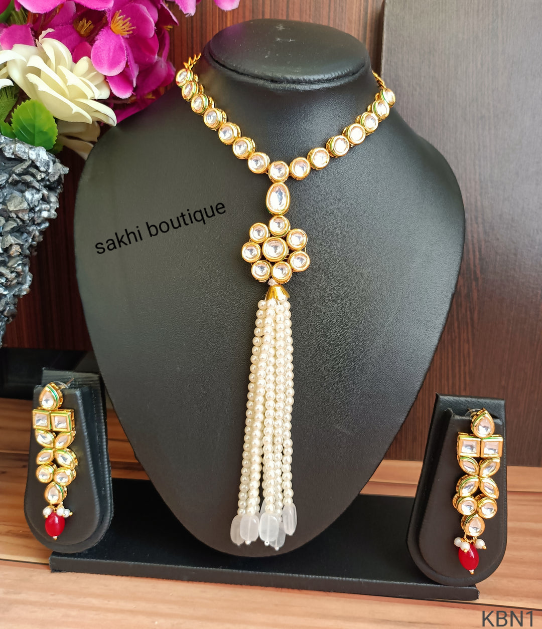 (1-3-NS6) AC KUNDAN ONE LINE BEADS NECKLACE