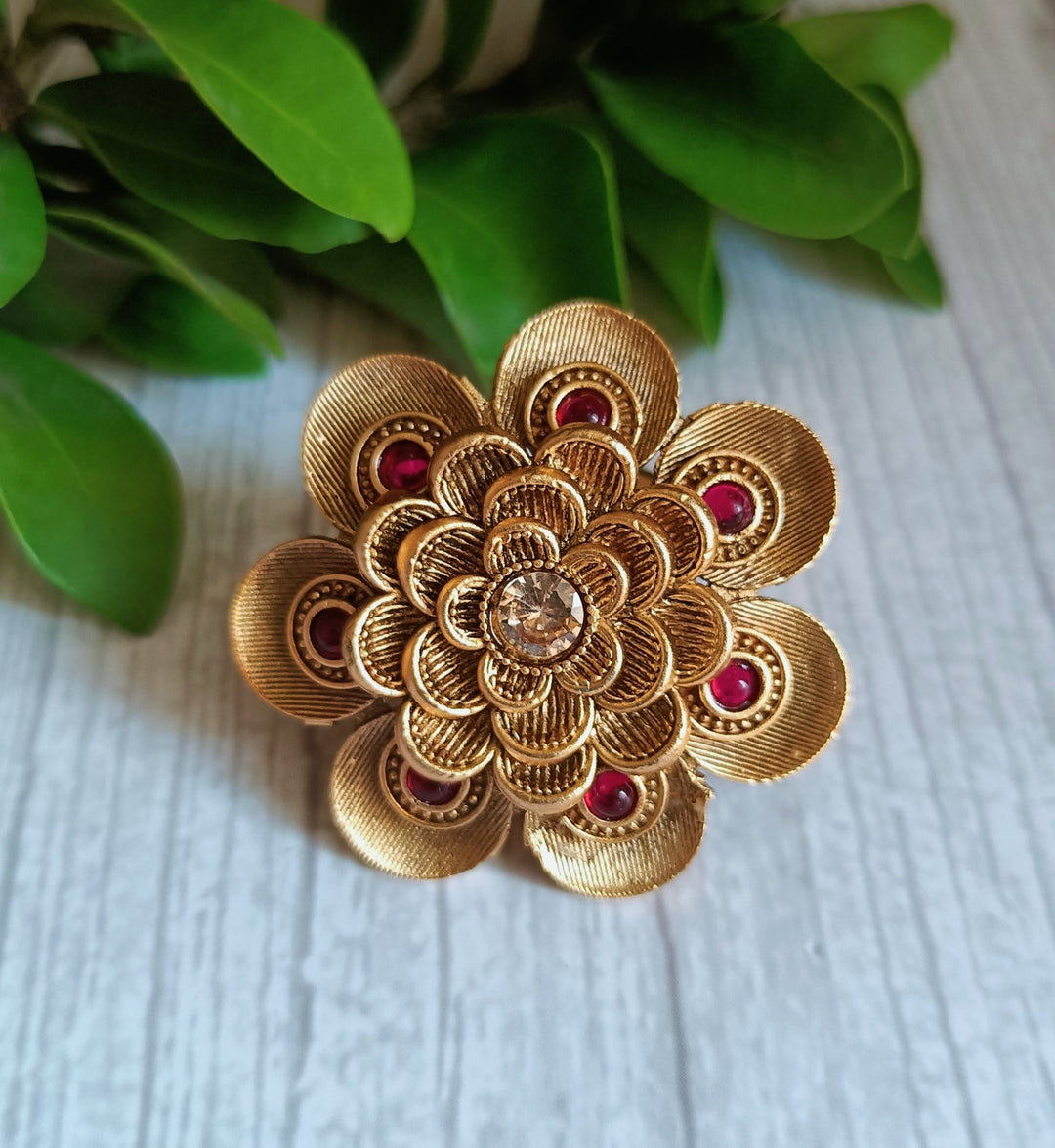 (7-14-FR4) Antique Big Flower Finger Ring