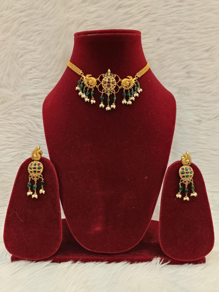 (7-18-NS20) Antique Gold Multi Kemp Stone Ethanic Necklace