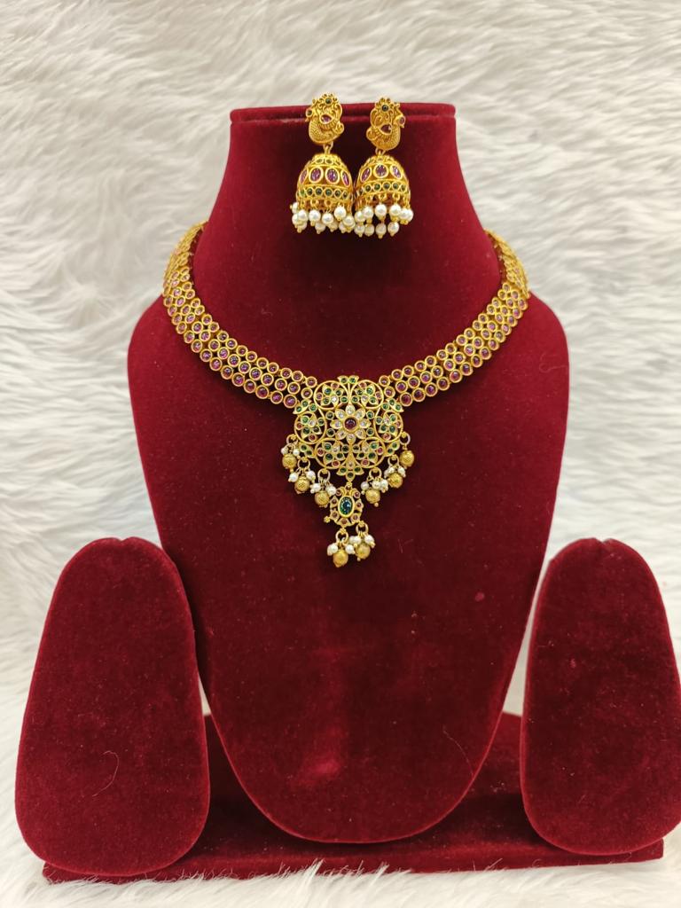 (7-18-NS22) Antique Gold Multi Kemp Stone Necklace