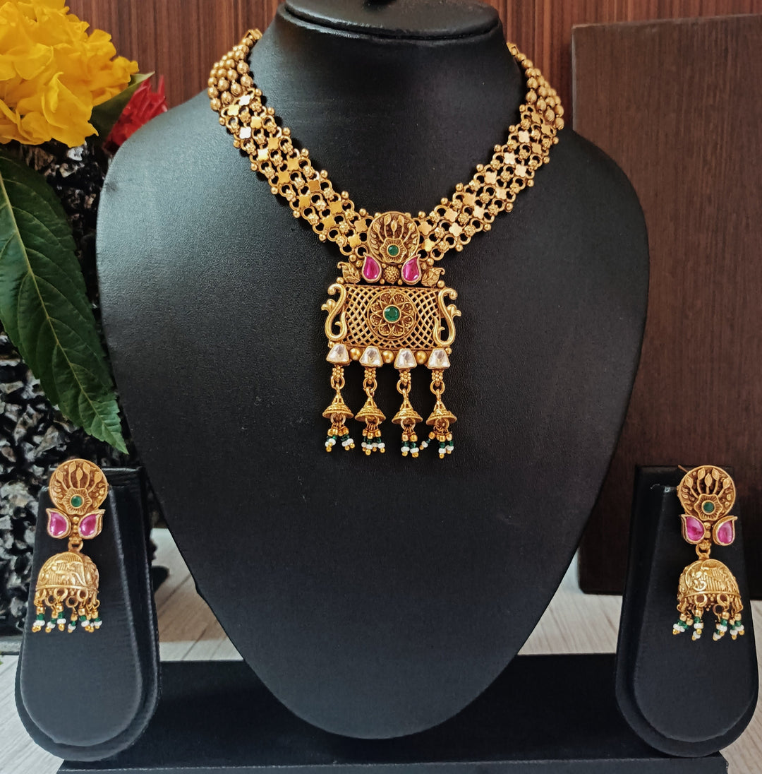 (7-14-NS4) Antique Pachi Kundan Multi Chandan Haar