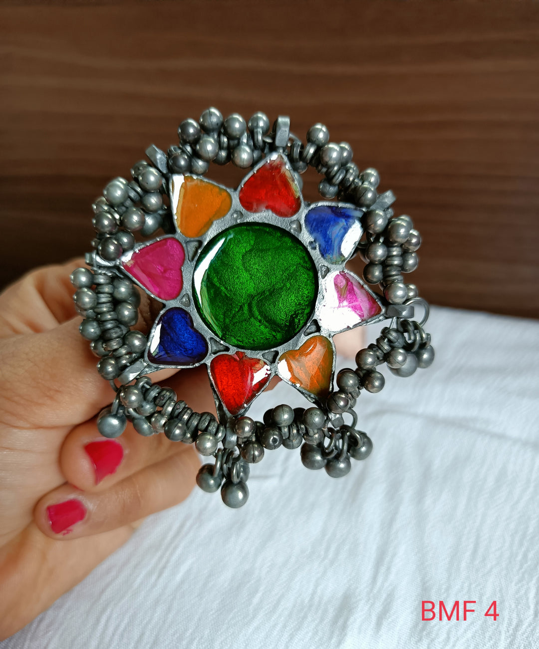 (9-18-FR4) Black Metal Multi Meena Finger Ring