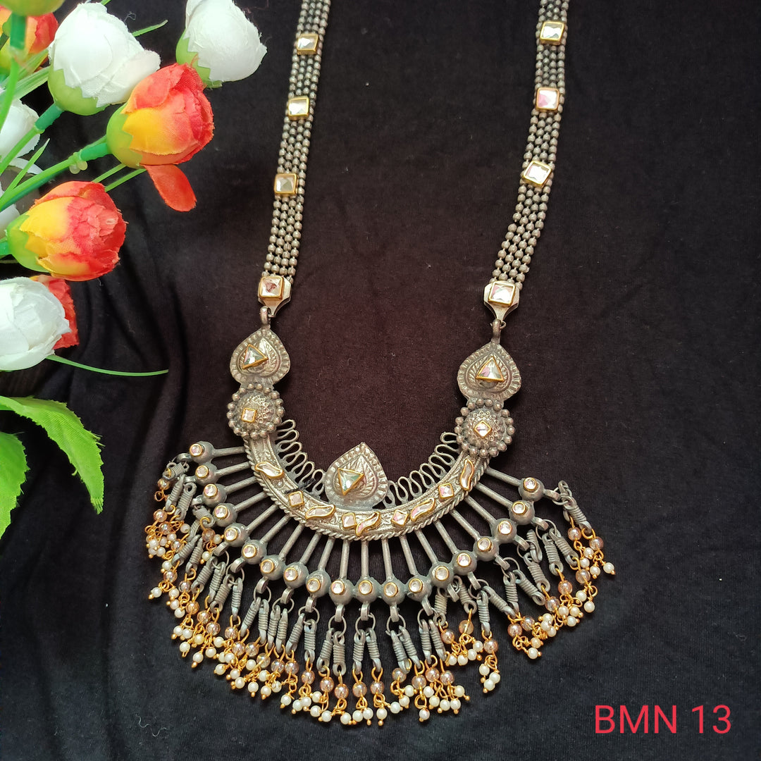 (9-18-NS13) Black Metal Fusion Long Necklace