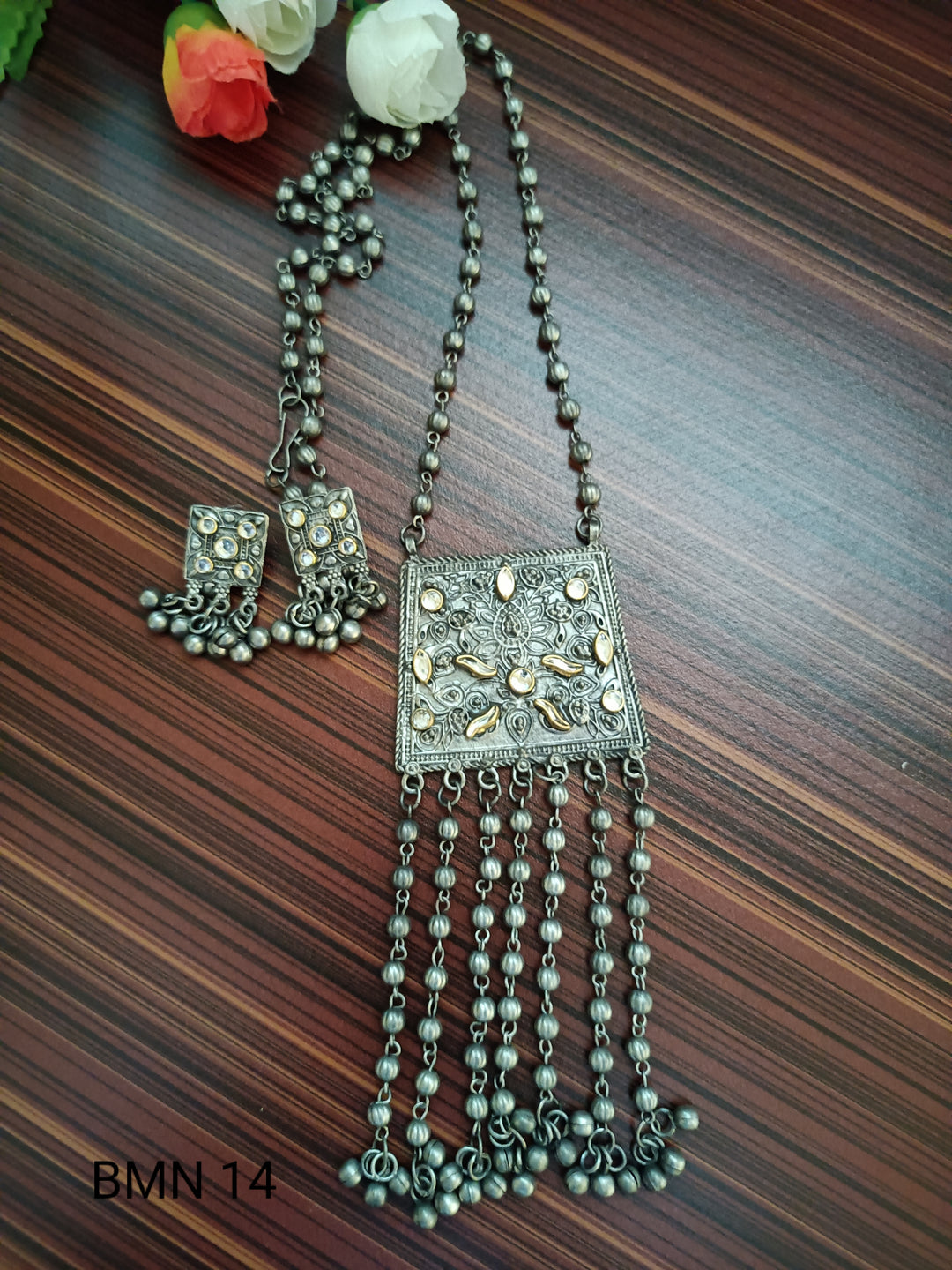 (9-18-NS14) Black Metal Fusion Mala Necklace
