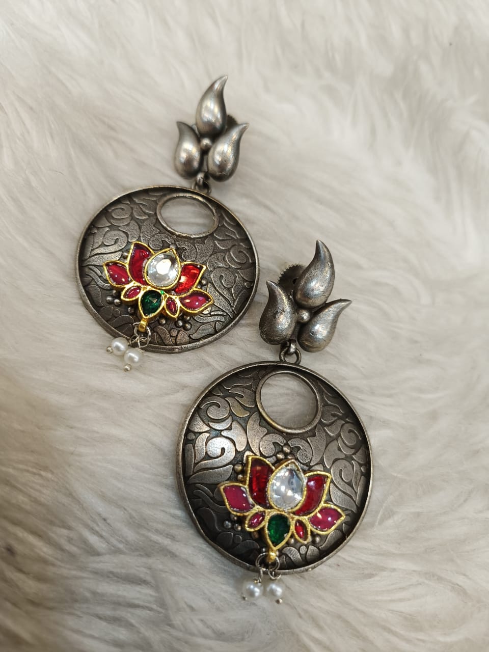 (9-18-ER15) Handmade Pachi Kundan Fusion Earring