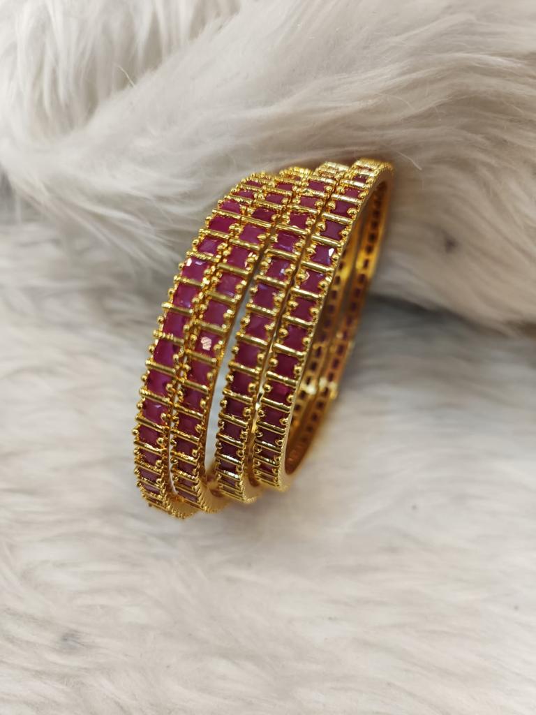 (7-18-KD4) Gold Plated Ruby Stone Bangles
