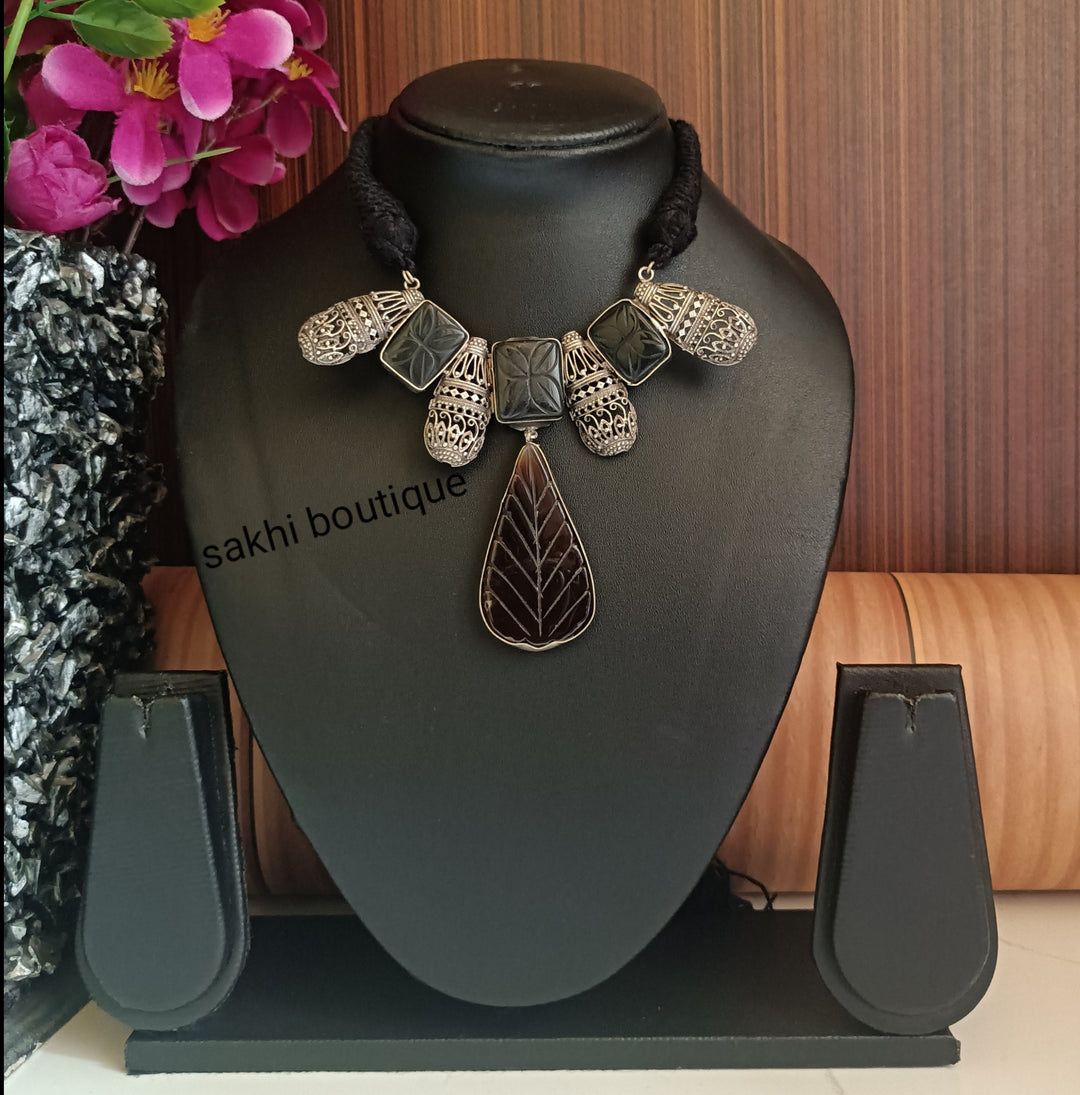 (9-31-NS1) Gray Coffee Stone Fusion Necklace