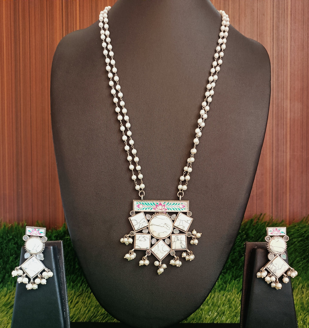 (8-30-NS9) Minakari Marble Stone Long Necklace