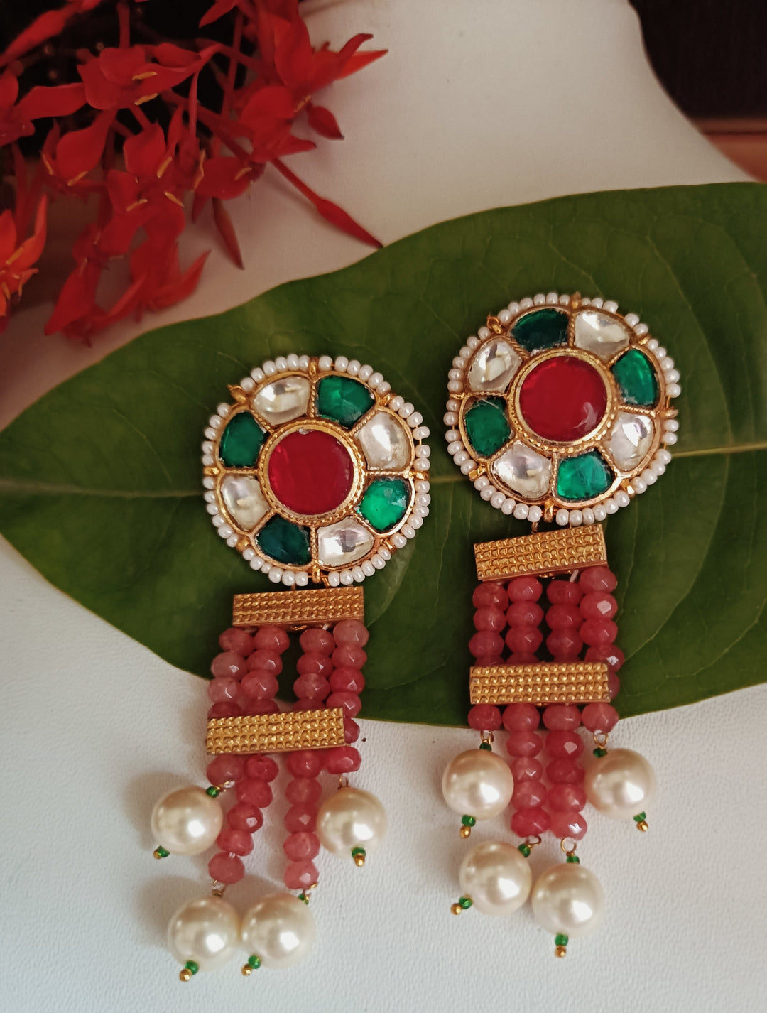 (7-14-ER5) Multi Pachi Kundan Earring