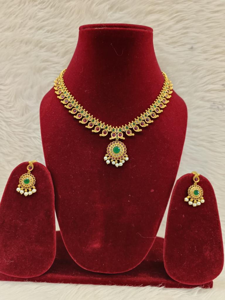 (7-18-NS16) Multi Pachi Kundan Necklace