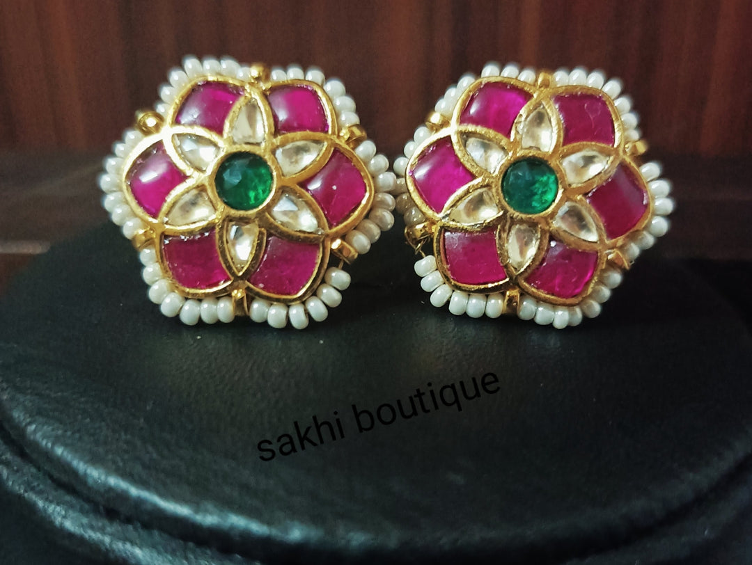 (7-14-ER8) Multi Pachi Kundan Stud Earring