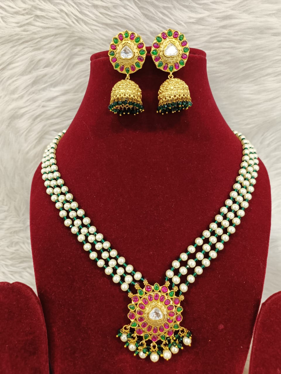 (3-18-NS25) Multi Handmade Jadau Beads Mala