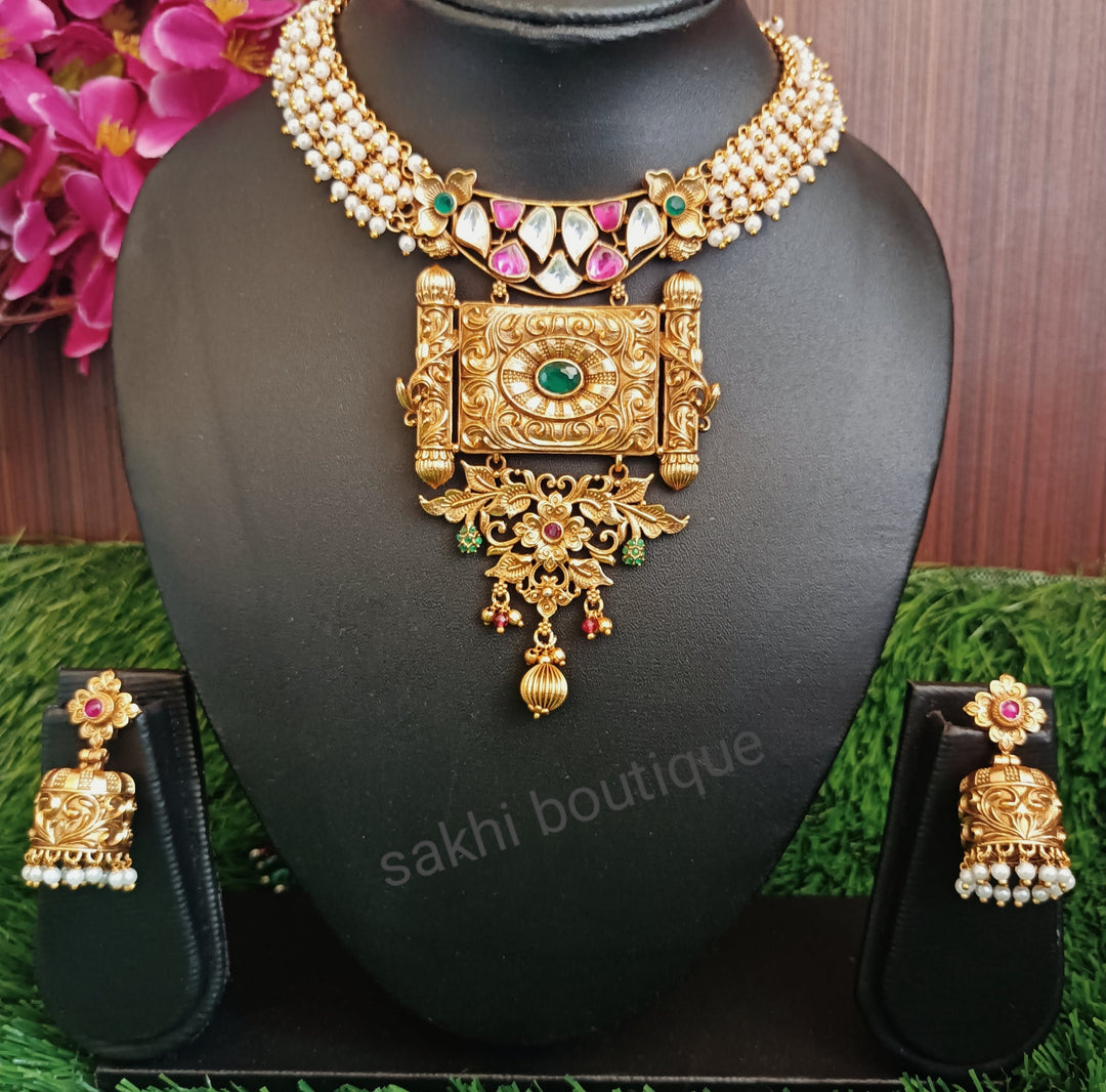 (7-14-NS3) Premium Quality Antique Pachi kundan Multi Necklace