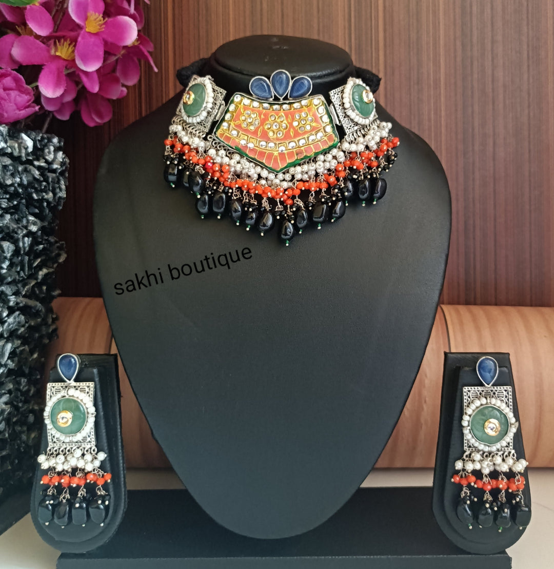 (8-31-NS7) SLA Big Multi Hand made Carve Monalisa Fusion Choker