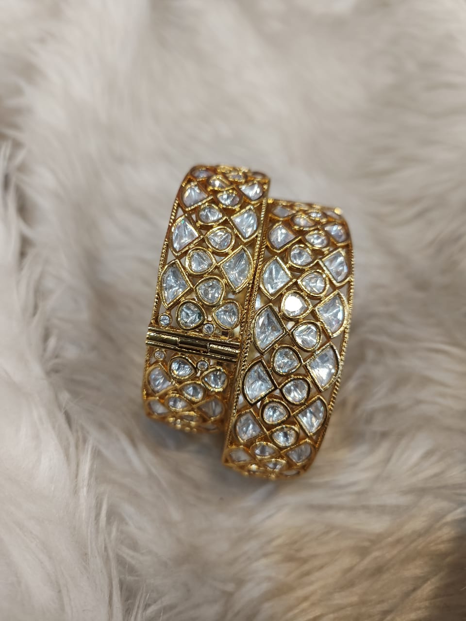 (1-18-KD7) Moissanite Kundan Silver Foil Kada