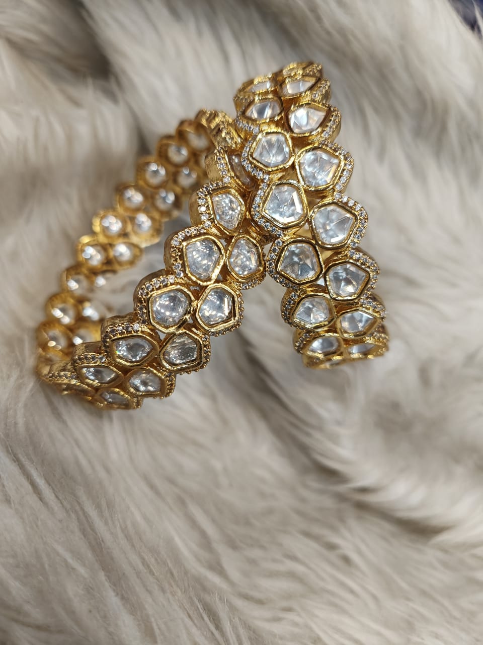 (1-18-KD3) Moissanite Kundan Premium AD Kada in Pair