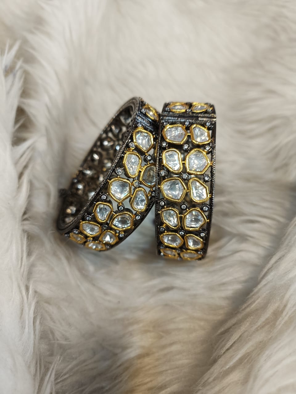 (1-18-KD1) Moissanite Kundan Victorian Kada in Pair