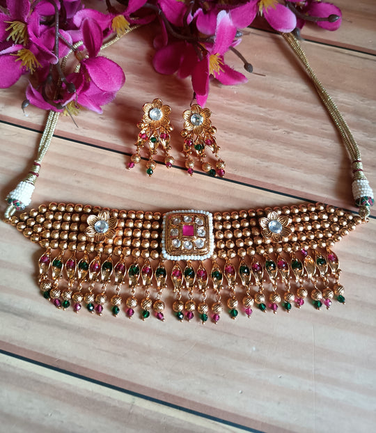 (0103NS003A100) AC Kundan Flower Necklace Set