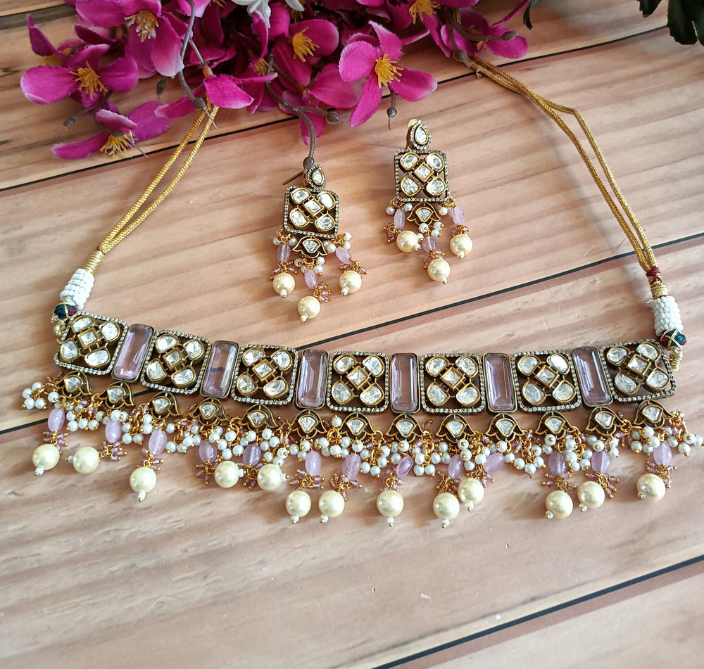 (0113NS003A100) Moissanite Kundan Designer Choker Necklace