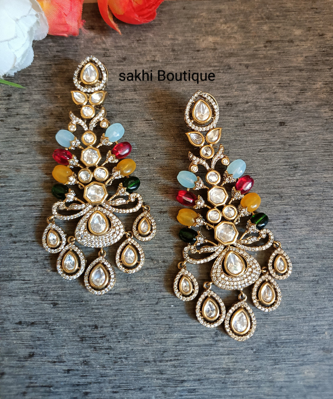 (0118ER001A200) Moissanite Kundan Statement Earring