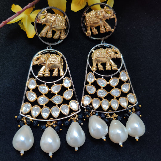 (0118ER005A200) Tyaani Kundan with Monalisa Elephant Statement Earring