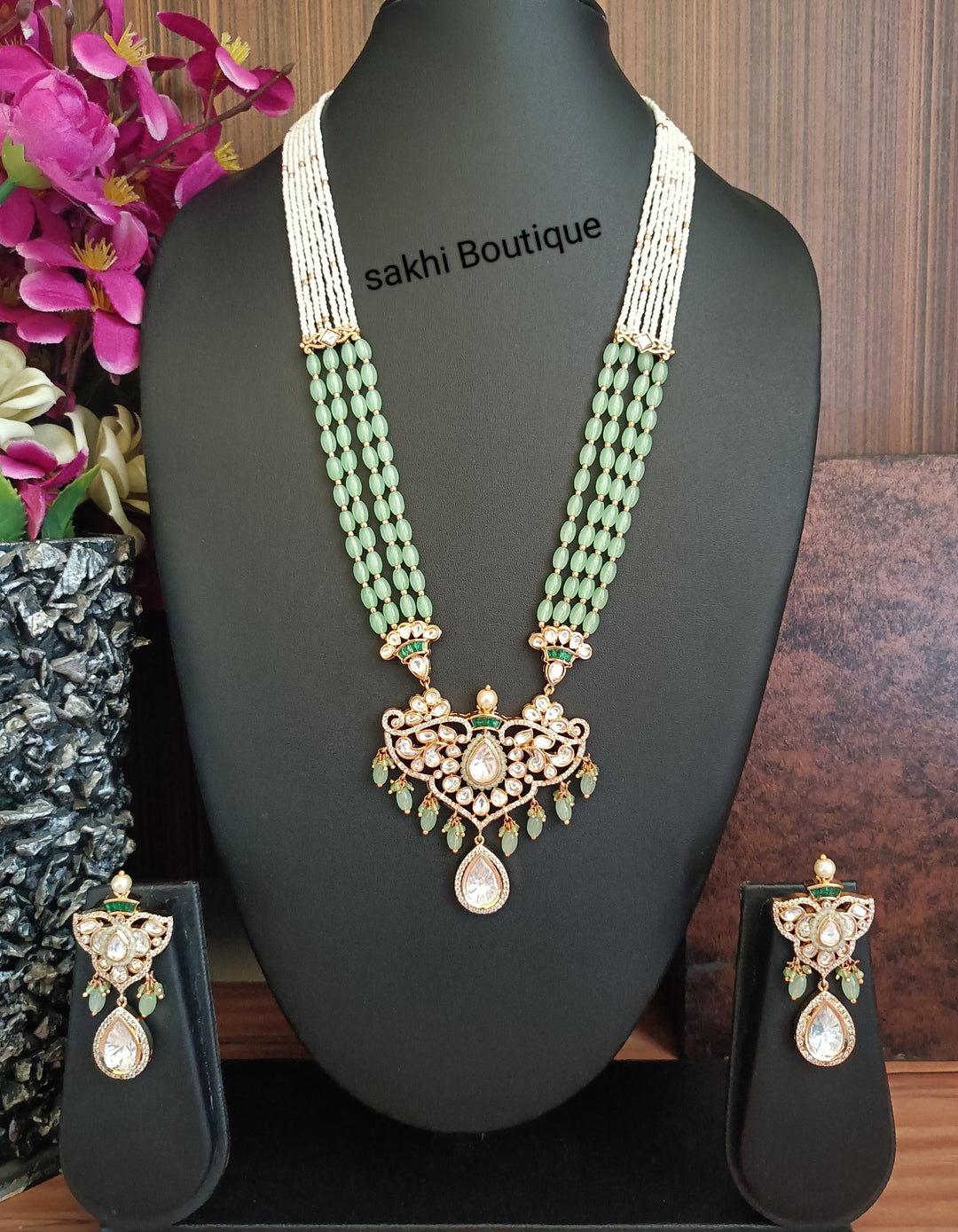 (0118NS004A100) Moissanite Kundan Long Necklace