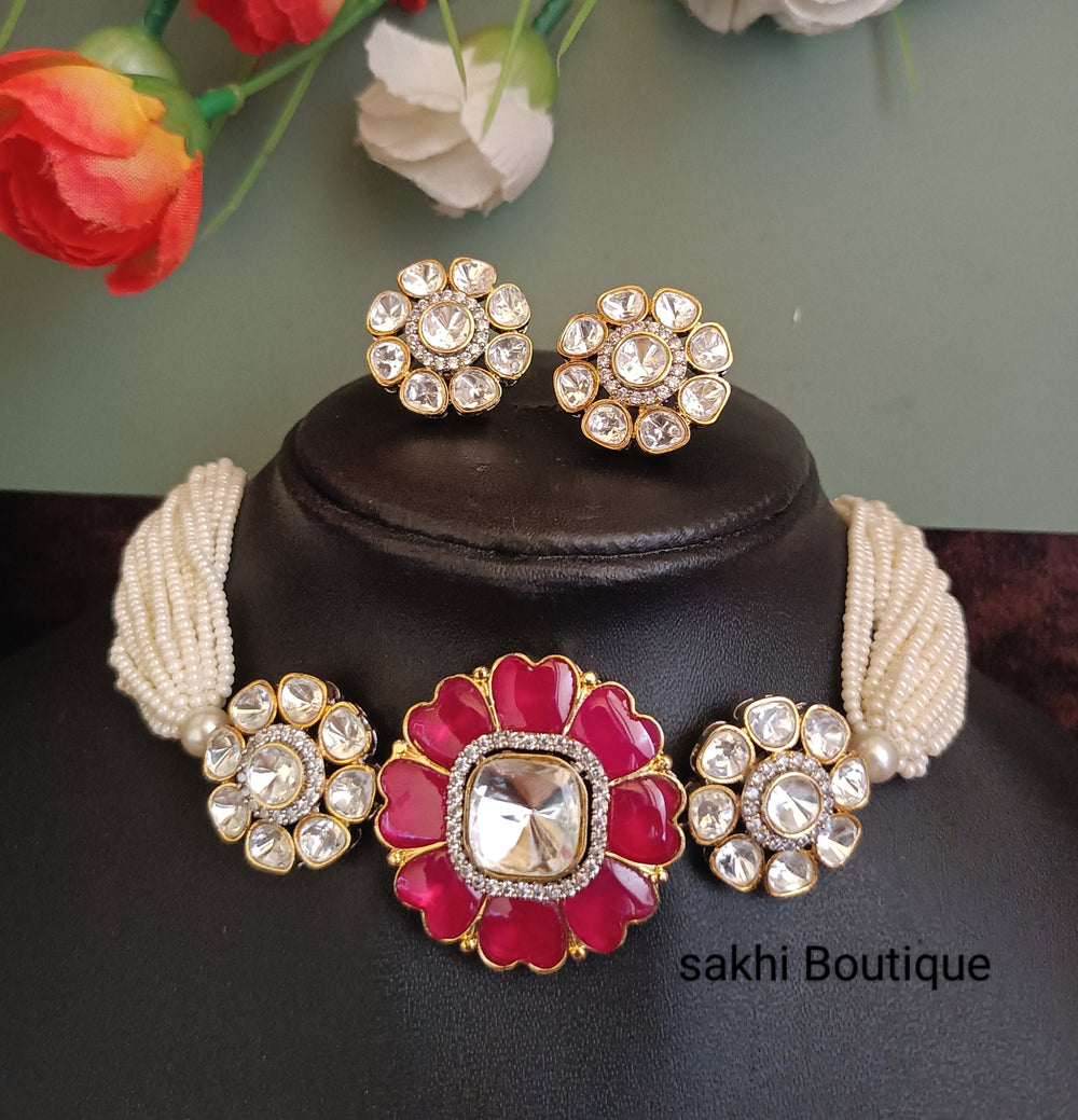 (0118NS008A100) Moissanite Kundan AD Premium Choker