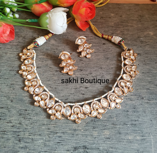 (0118NS009A100) Moissanite Kundan Delicate Statement Necklace