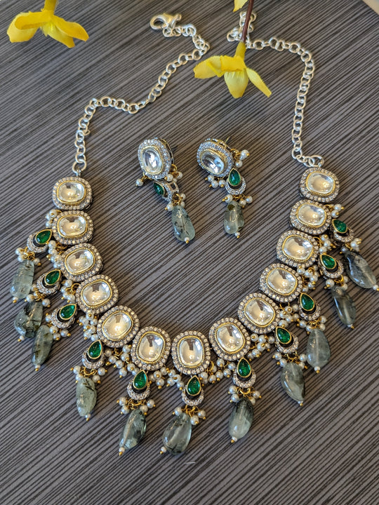 (0118NS039A100) Uncut Kundan with CZ dimonds Necklace