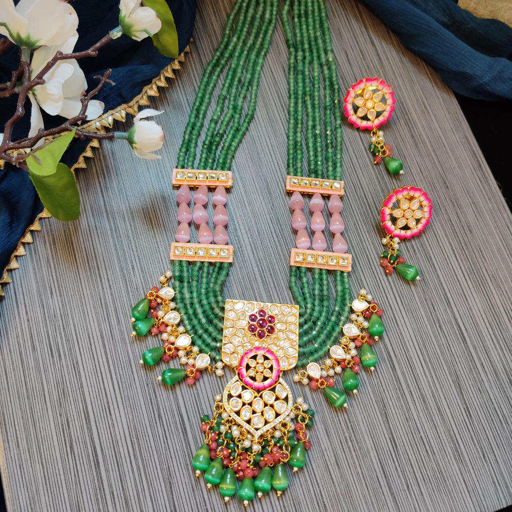 (0118NS042A100) Tyaani Kundan Meenakari Onyx Beads Trendy Mala Necklace