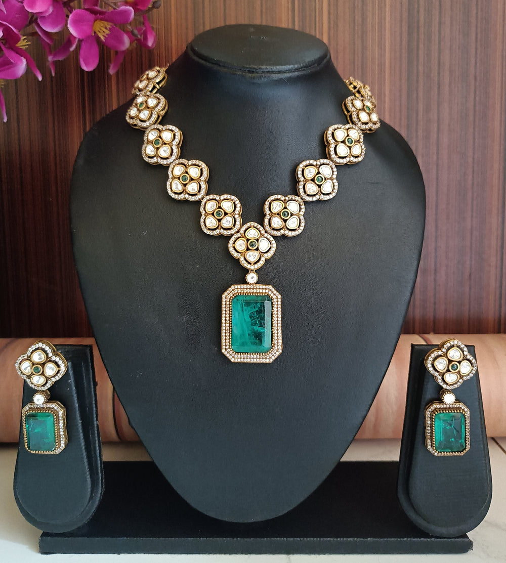 (0118NS056A100) Moissanite Kundan with  Doublet Stone Premium Necklace Set