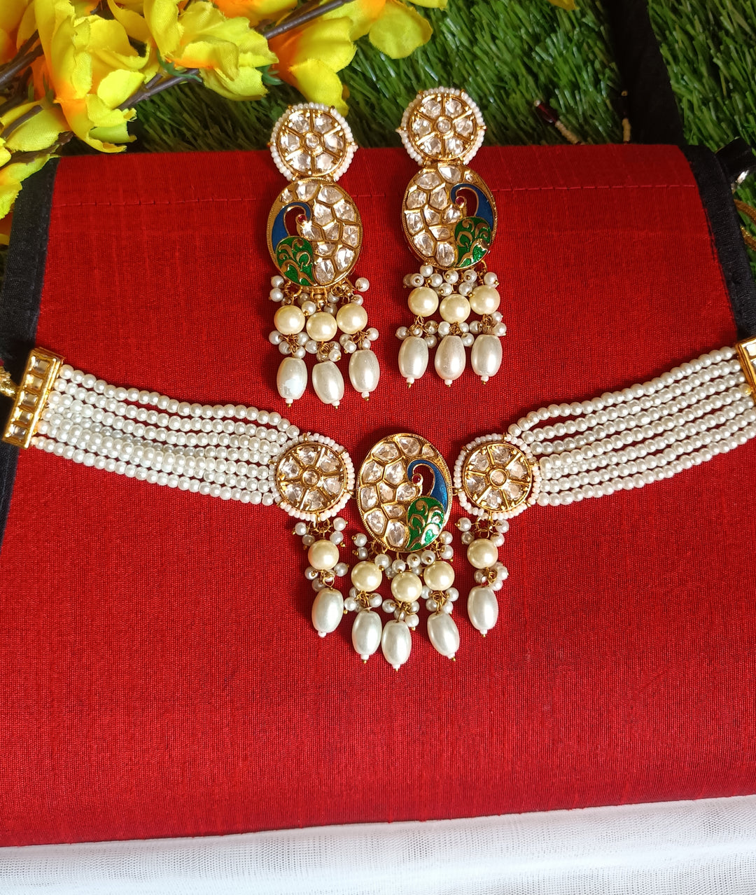 (0118NS062A100) Tyaani Kundan Peacock Necklace Set