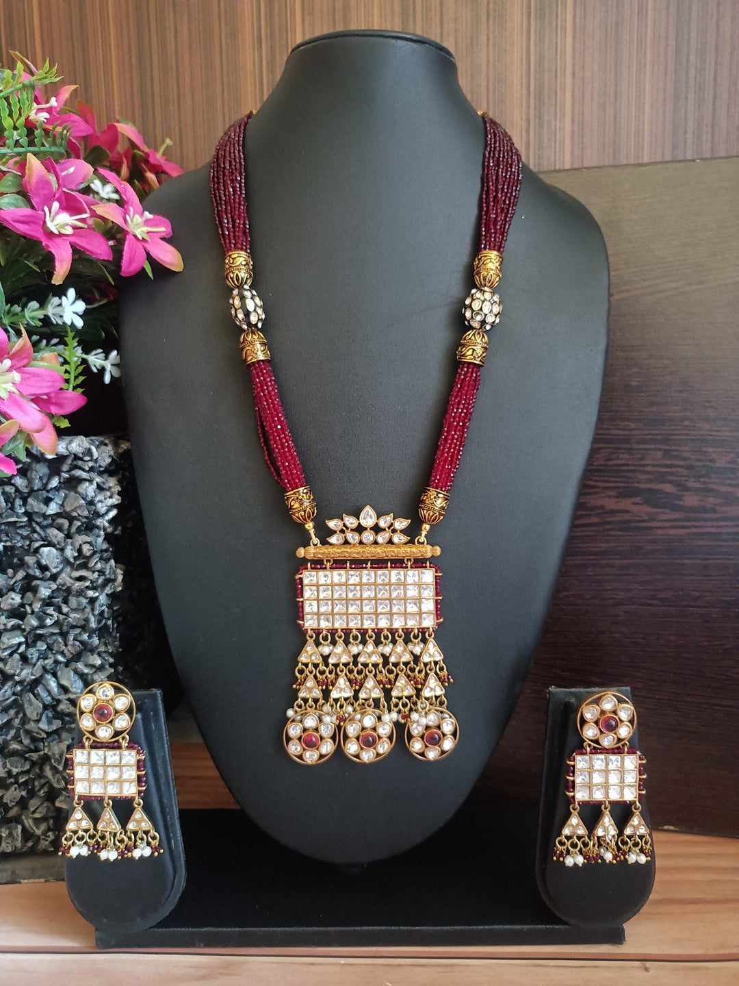 (0118NS067A100) Moissanite Kundan Long Premium Indian Jewelry Necklace