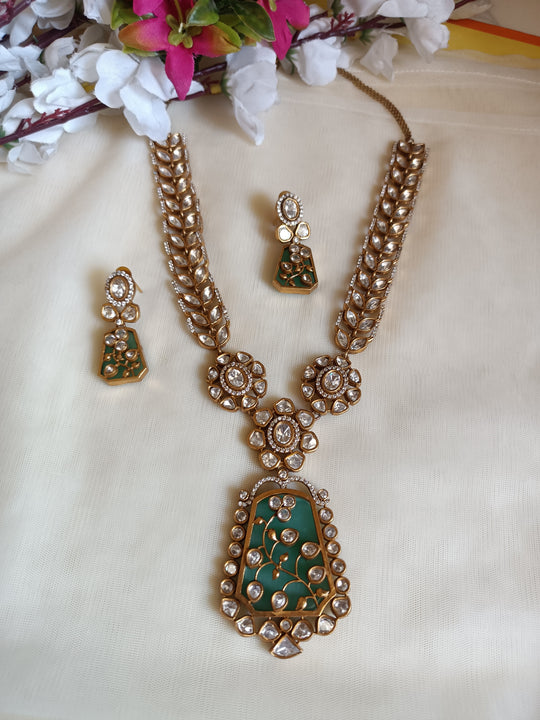 (0118NS079A100) Premium Moissanite Kundan Necklace Set with Doublet Stones