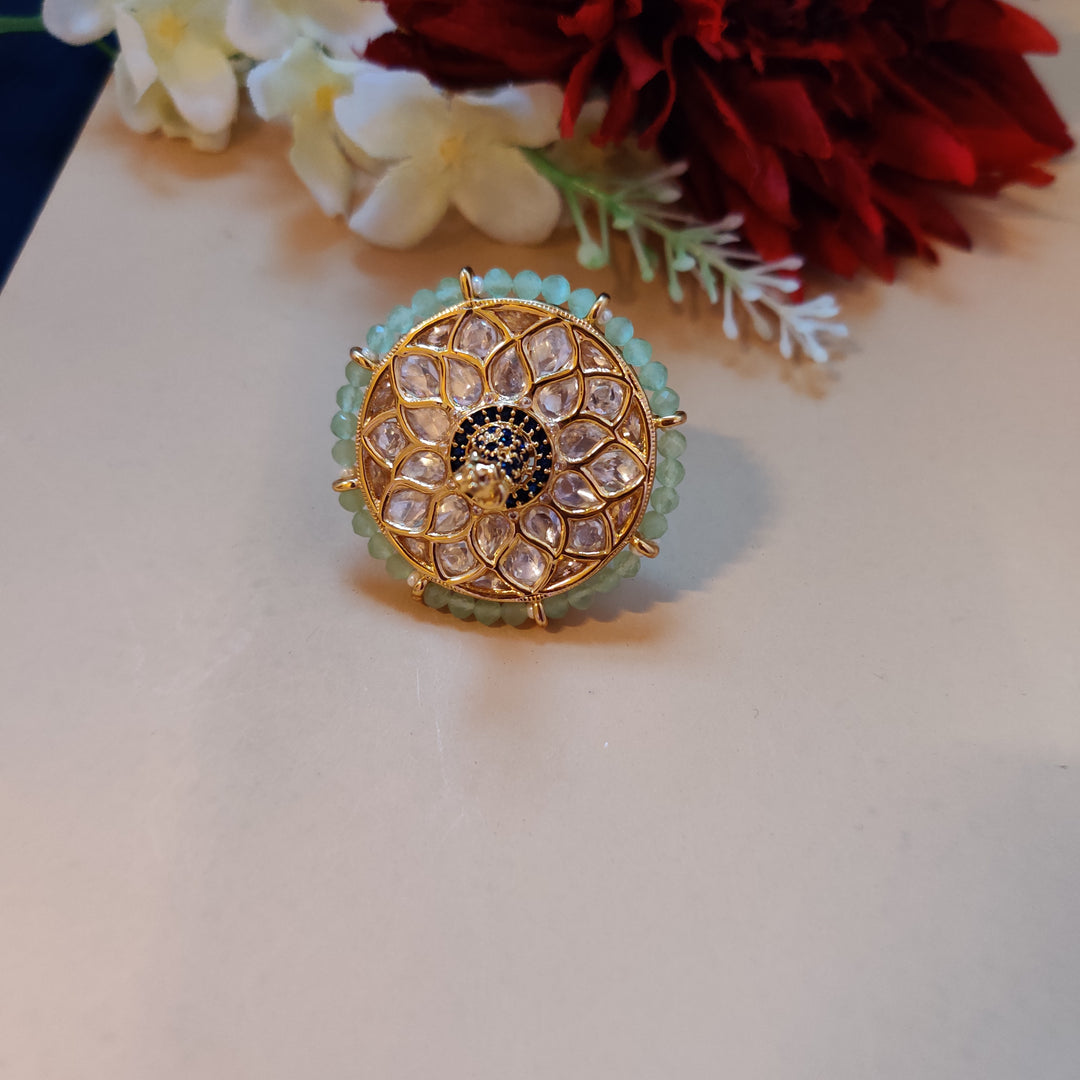 (0218FR003A200) 3D Peacock Tyaani Kundan Hydro Beads Finger Ring