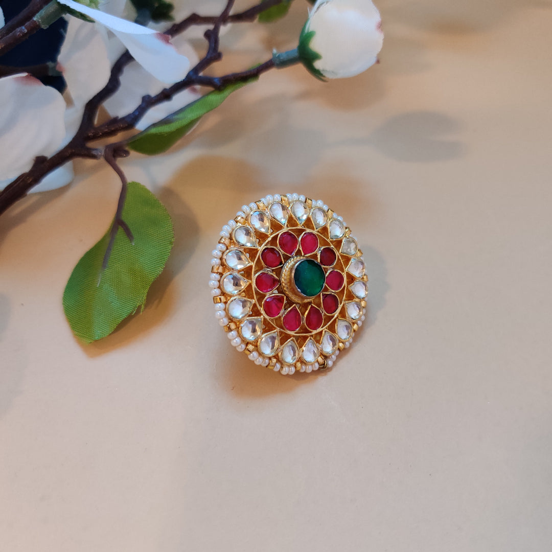 (0218FR004A200) Pachi Kundan Statement Finger Ring