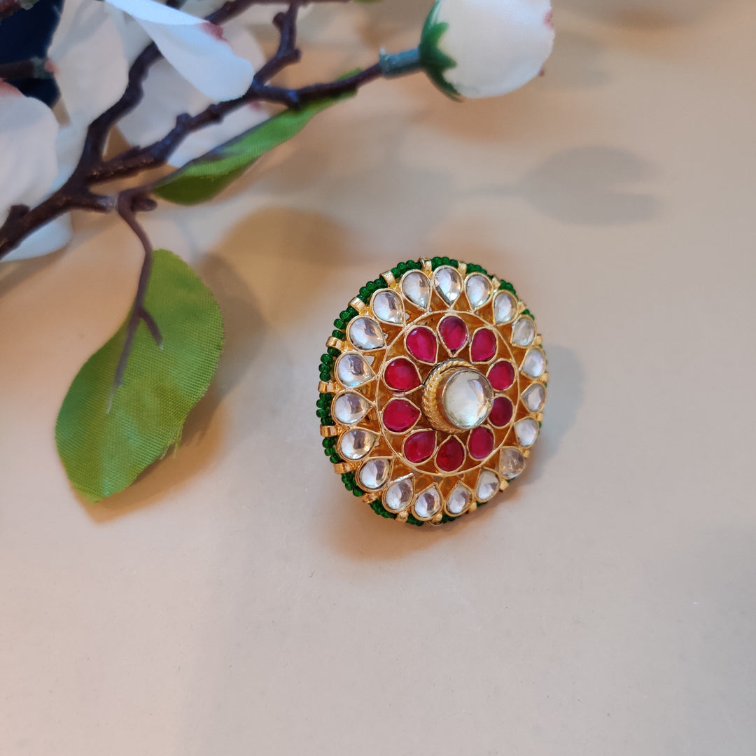 (0218FR004A200) Pachi Kundan Statement Finger Ring