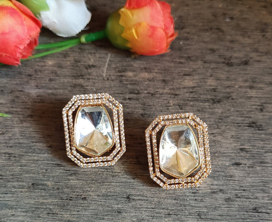 (0318ER003A200) Uncut Kundan AD Square Octagon Studs