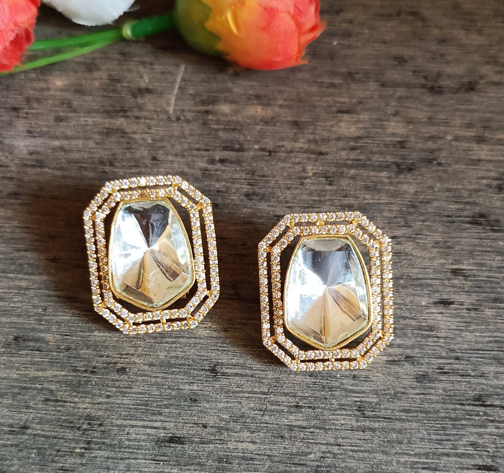 (0318ER003A200) Uncut Kundan AD Square Octagon Studs